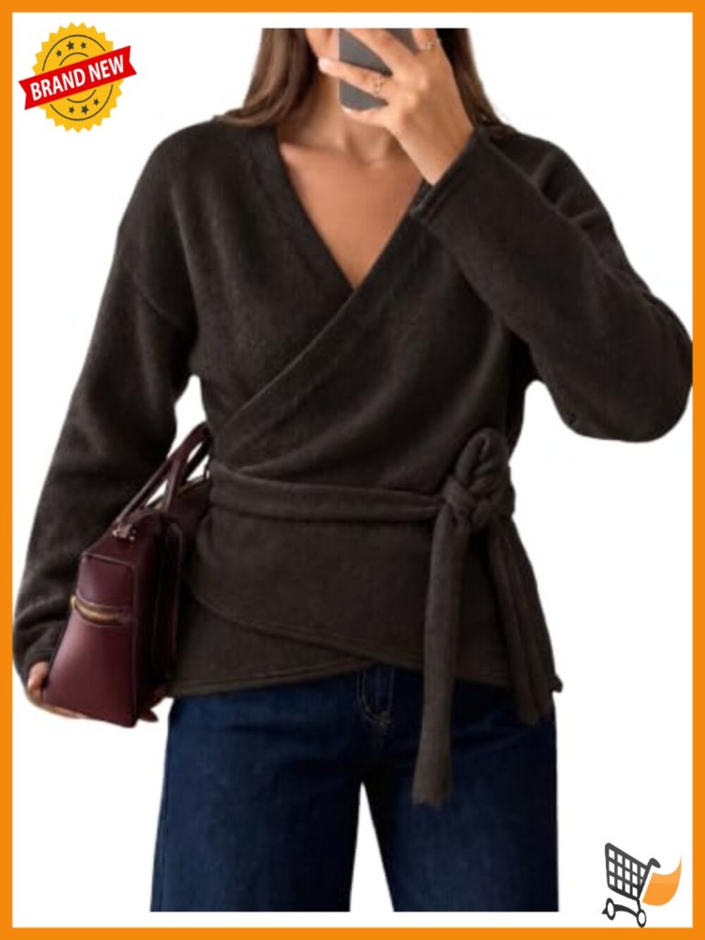 Wrap Sweater Tie Waist V Neck Knit Long Sleeve Cardigan